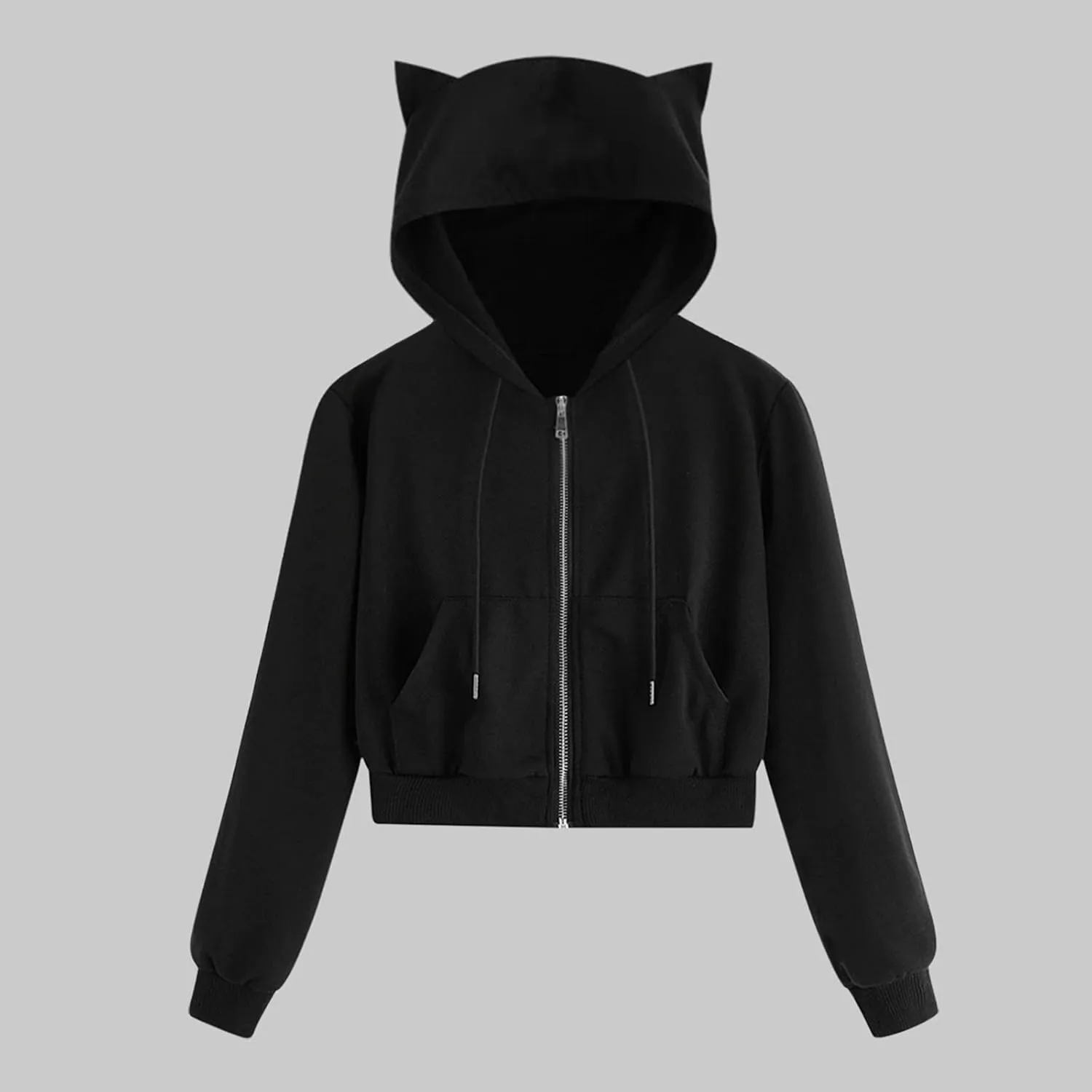 Aniywn Teen Girls Hoodies Cute Cat Ear Crop Top Gothic Hooded Sweatshirt Women Casual Long Sleeve Pullover Hodies