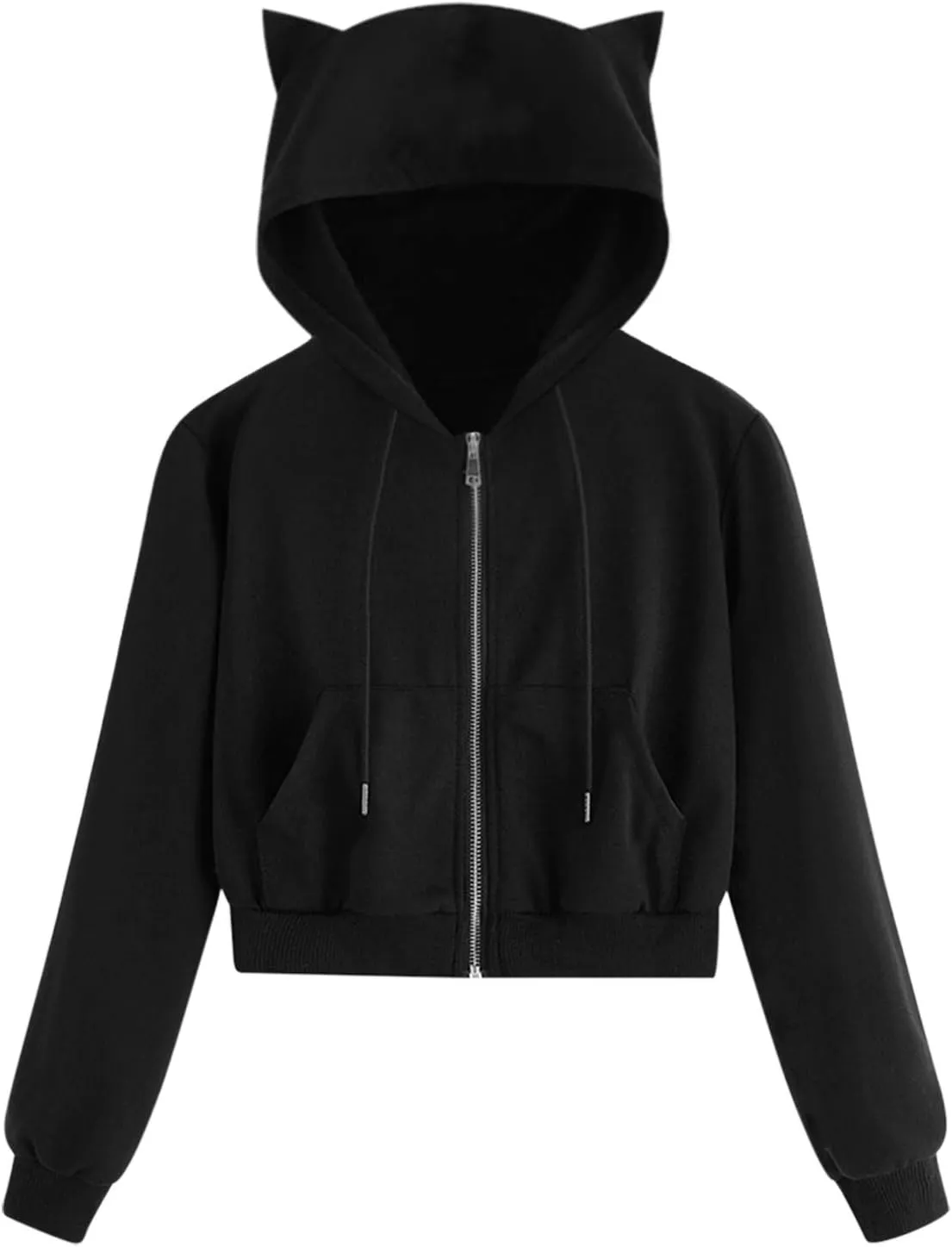 Aniywn Teen Girls Hoodies Cute Cat Ear Crop Top Gothic Hooded Sweatshirt Women Casual Long Sleeve Pullover Hodies