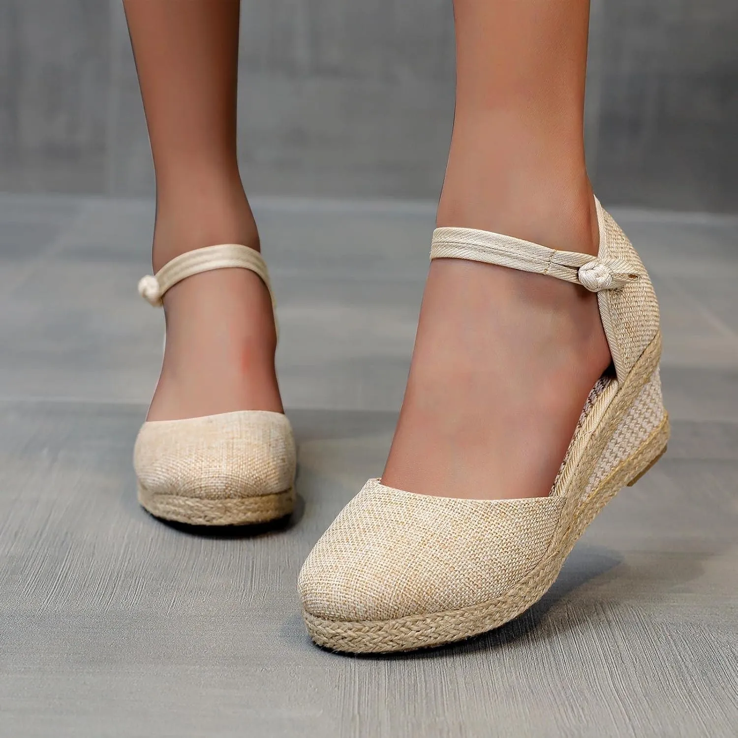 Aniywn Women Closed Toe Retro Wedge Casual Sandals Buckle Strap Ladies Espadrilles Wedge Sandals