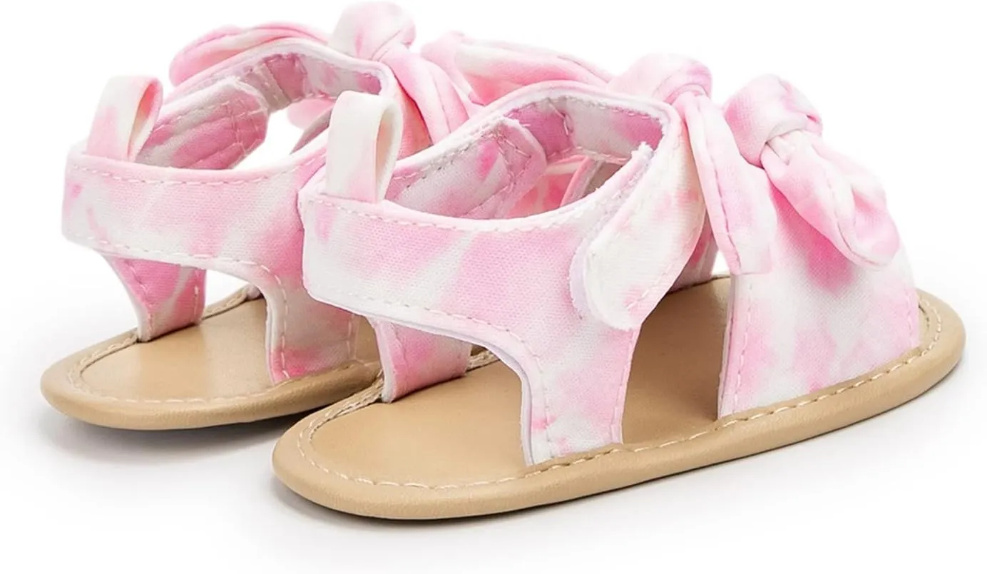 Baby Slippers Shoes Infant Girls Open Toe Bowknot Tie Dye Shoes First Walkers Shoes Summer Toddler Water Shoes Toddler 6