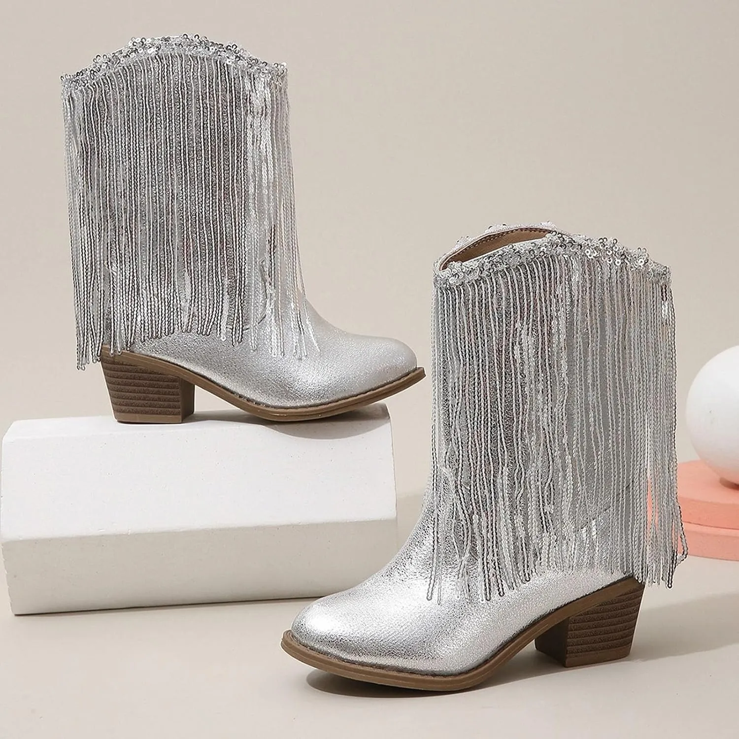 Boots for Girls Cowgirl Mid-Calf Western Fringe Cowboy Toddler Little Kids Big Kids Riding Shoes Birthday Dress Dance Boots