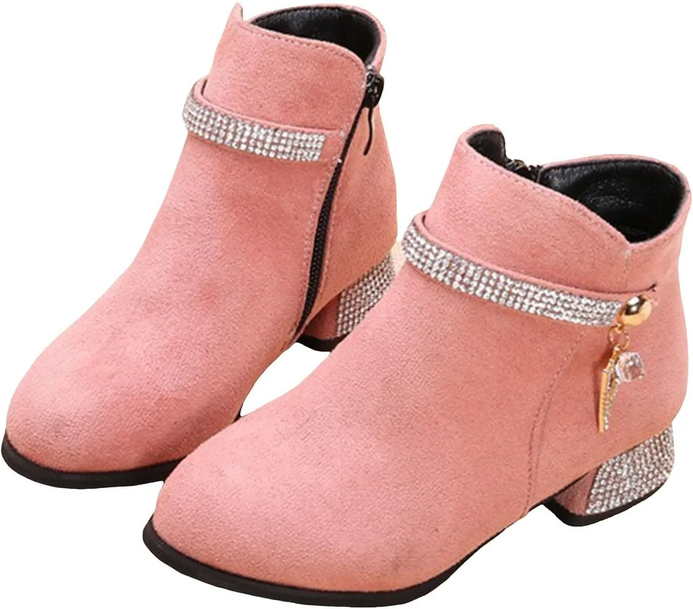 Boots for Girls Cozy Walking Fashion Western Riding Short Booties Fall Side Zipper Low Chunky Heel Slip-on Outdoor Shoes