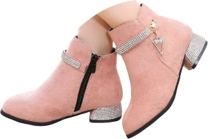 Boots for Girls Cozy Walking Fashion Western Riding Short Booties Fall Side Zipper Low Chunky Heel Slip-on Outdoor Shoes