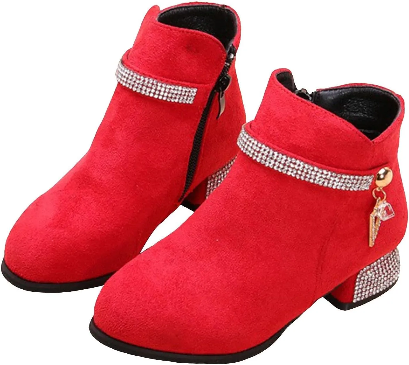 Boots for Girls Cozy Walking Fashion Western Riding Short Booties Fall Side Zipper Low Chunky Heel Slip-on Outdoor Shoes