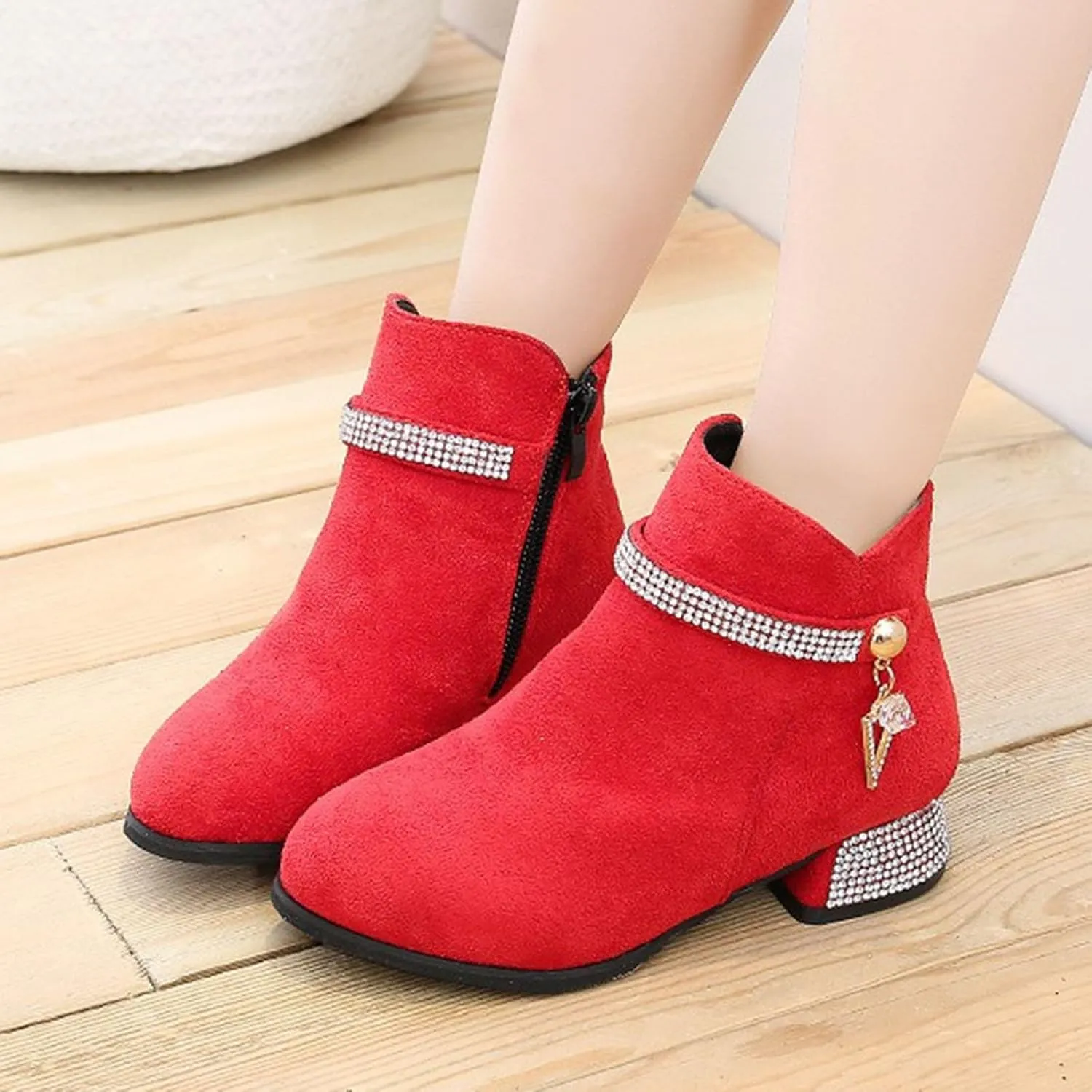 Boots for Girls Cozy Walking Fashion Western Riding Short Booties Fall Side Zipper Low Chunky Heel Slip-on Outdoor Shoes