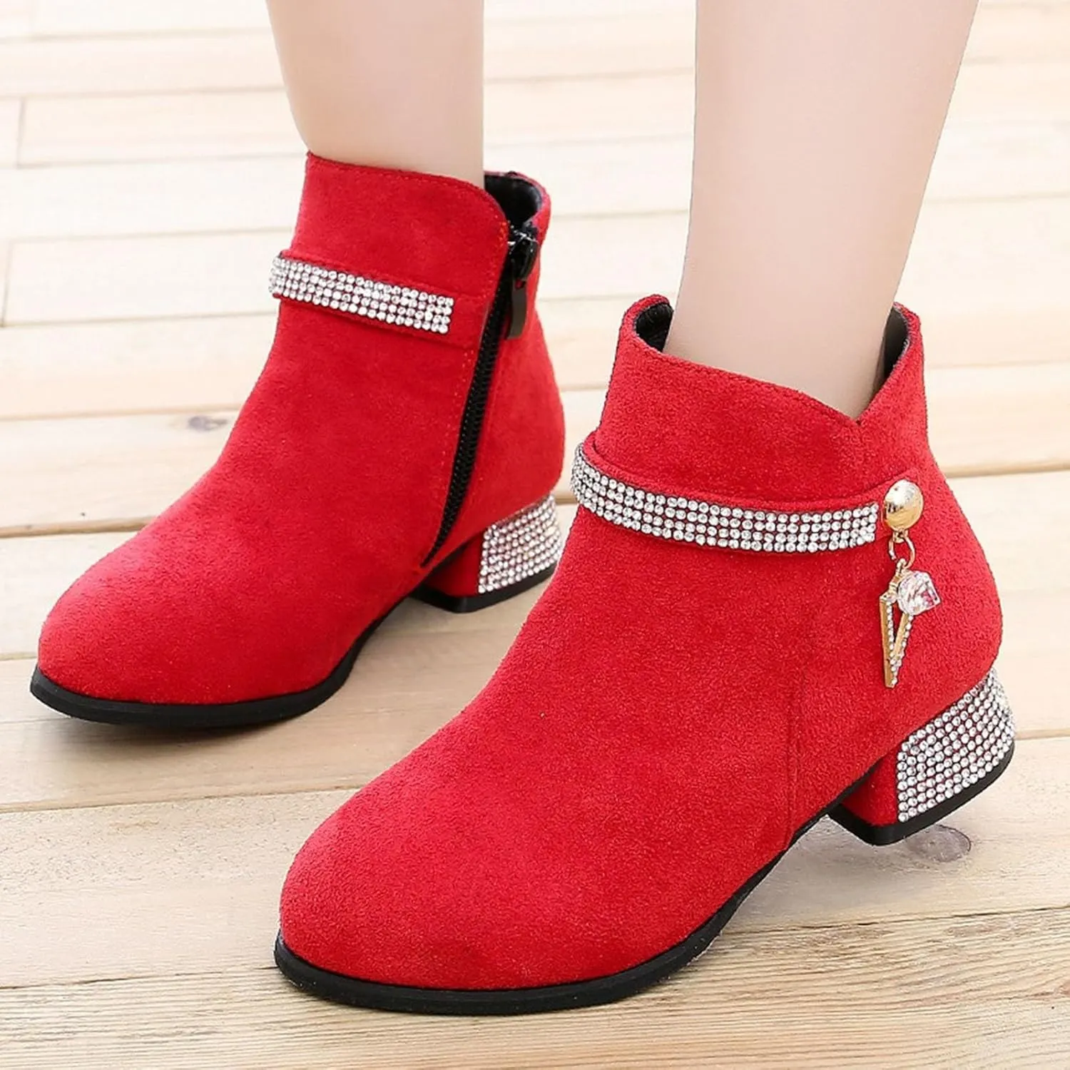 Boots for Girls Cozy Walking Fashion Western Riding Short Booties Fall Side Zipper Low Chunky Heel Slip-on Outdoor Shoes
