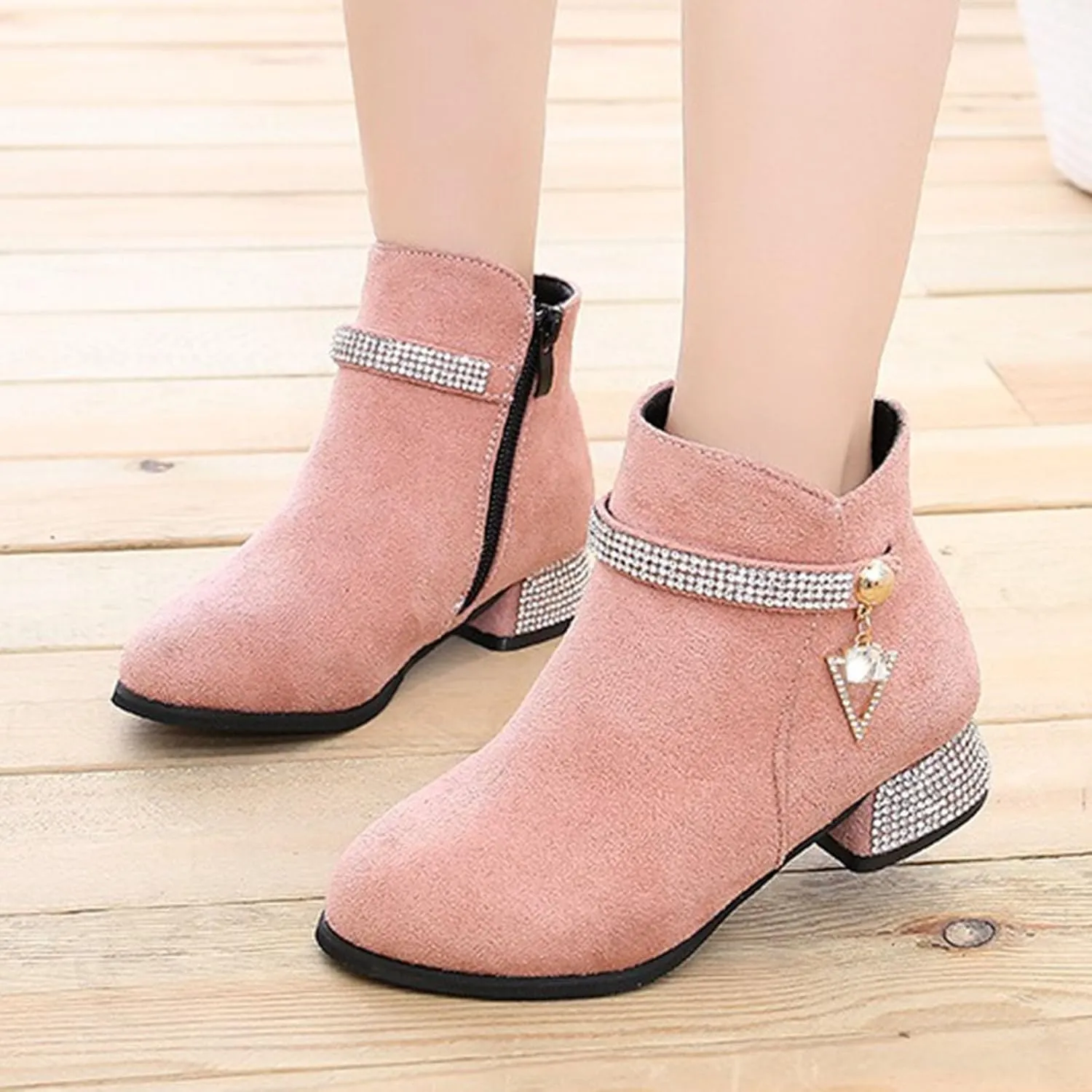 Boots for Girls Cozy Walking Fashion Western Riding Short Booties Fall Side Zipper Low Chunky Heel Slip-on Outdoor Shoes