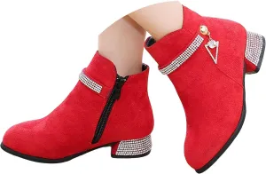 Boots for Girls Cozy Walking Fashion Western Riding Short Booties Fall Side Zipper Low Chunky Heel Slip-on Outdoor Shoes