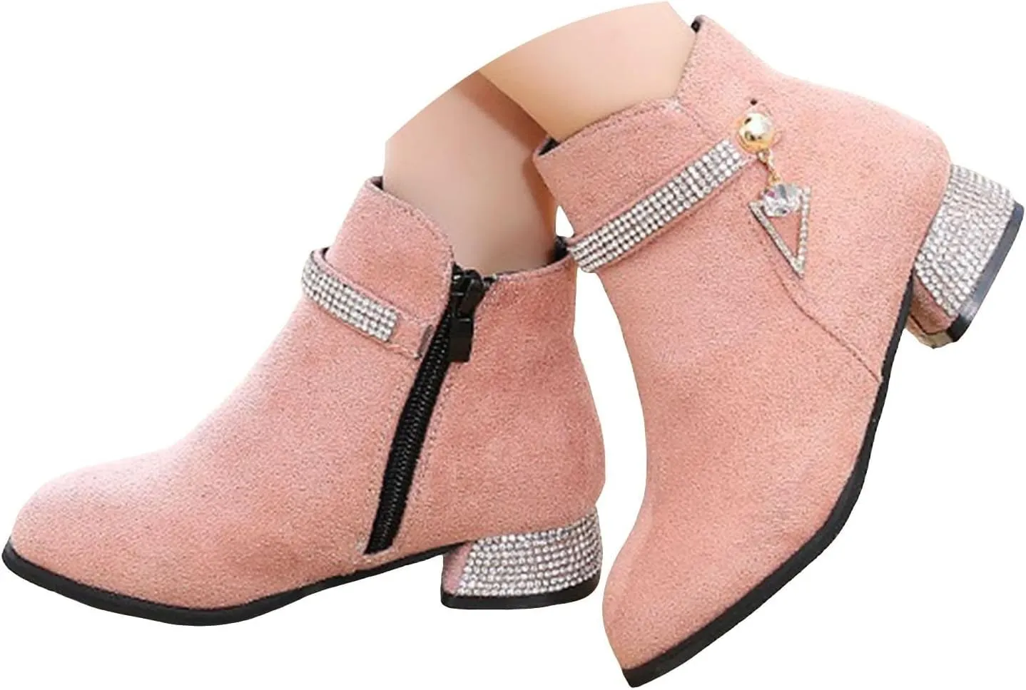 Boots for Girls Cozy Walking Fashion Western Riding Short Booties Fall Side Zipper Low Chunky Heel Slip-on Outdoor Shoes
