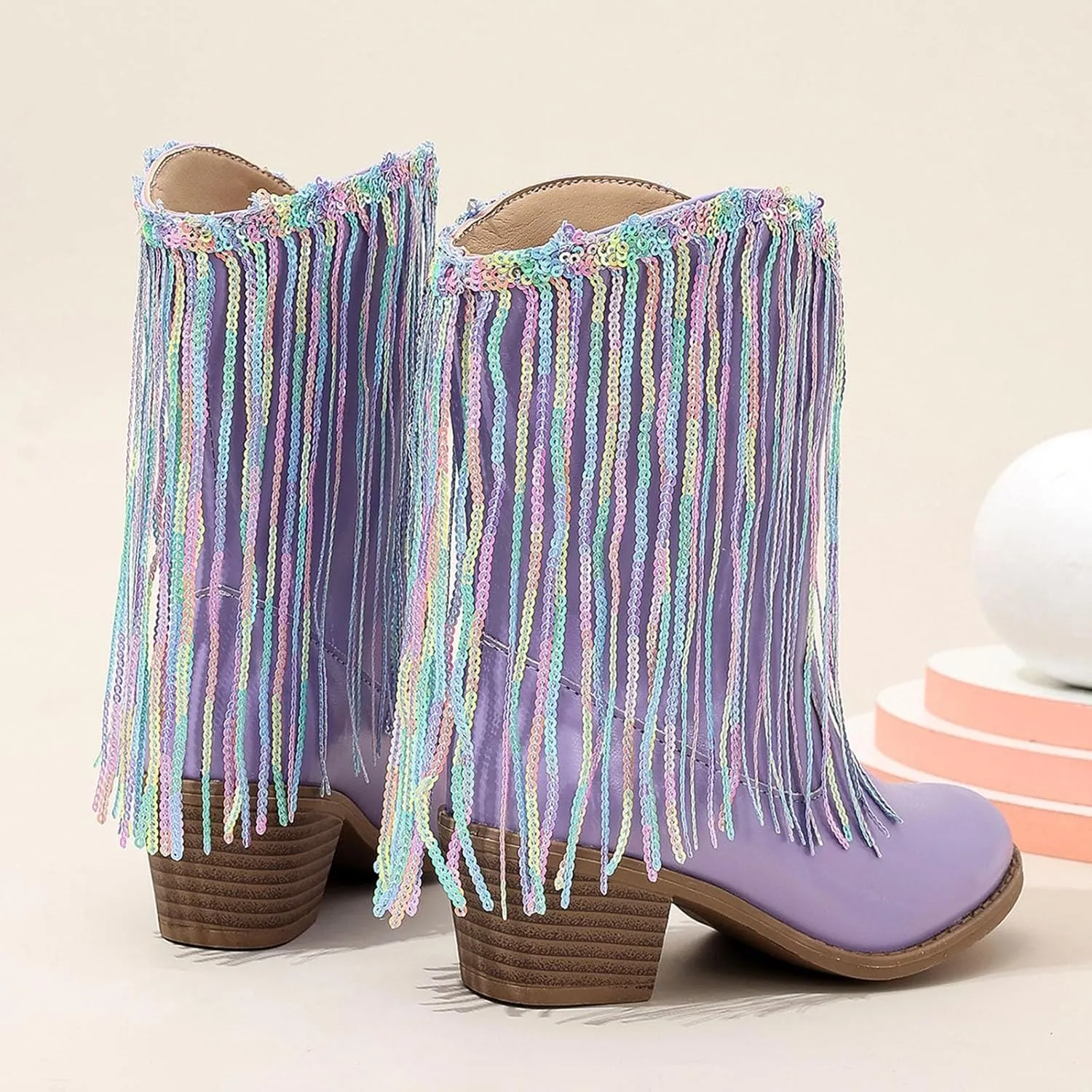 Boots for Girls Dance Boots Cowgirl Mid-Calf Western Fringe Cowboy Big Kids Little Kids Toddler Riding Shoes Birthday Dress