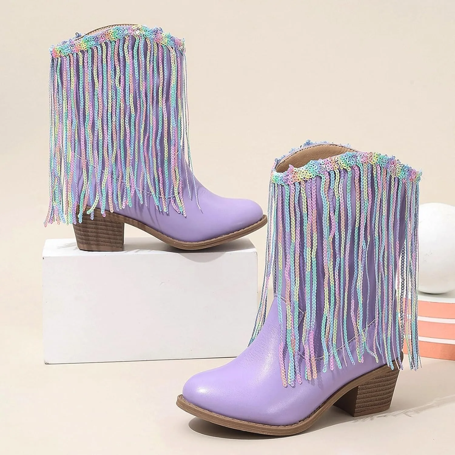 Boots for Girls Dance Boots Cowgirl Mid-Calf Western Fringe Cowboy Big Kids Little Kids Toddler Riding Shoes Birthday Dress