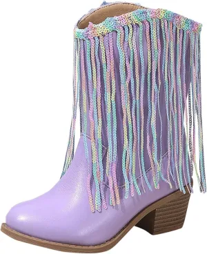 Boots for Girls Dance Boots Cowgirl Mid-Calf Western Fringe Cowboy Big Kids Little Kids Toddler Riding Shoes Birthday Dress