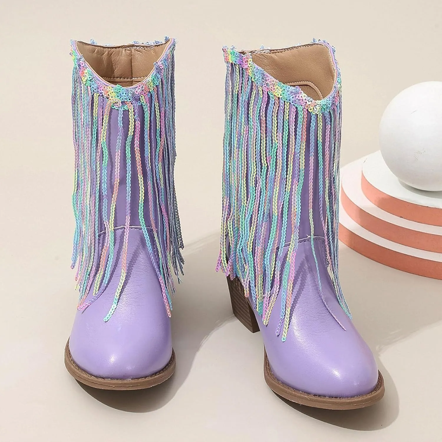 Boots for Girls Dance Boots Cowgirl Mid-Calf Western Fringe Cowboy Big Kids Little Kids Toddler Riding Shoes Birthday Dress