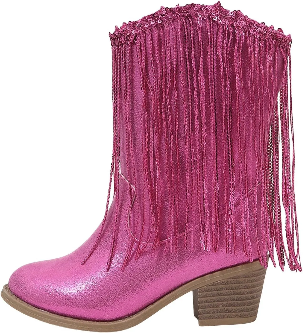 Boots for Girls Fashion Mid-Calf Shoes Cowboy Cowgirl Boots Western Removable Tassel Dance Fringe Booties