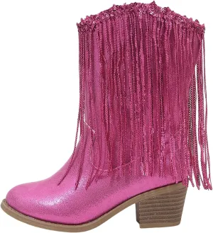 Boots for Girls Fashion Mid-Calf Shoes Cowboy Cowgirl Boots Western Removable Tassel Dance Fringe Booties