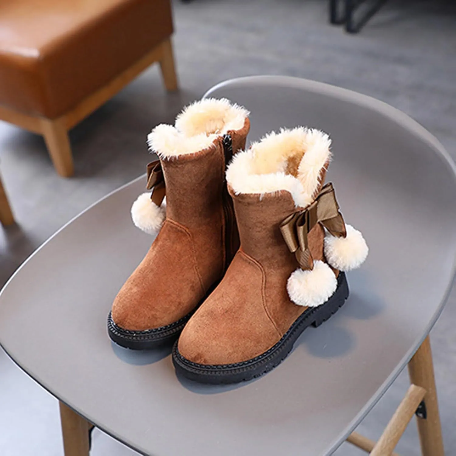 Boots for Girls Winter Low Heels Snow Boots Tassel Sequin Mid Calf Little Kids Big Kids Cowgirl Boots Riding Shoes