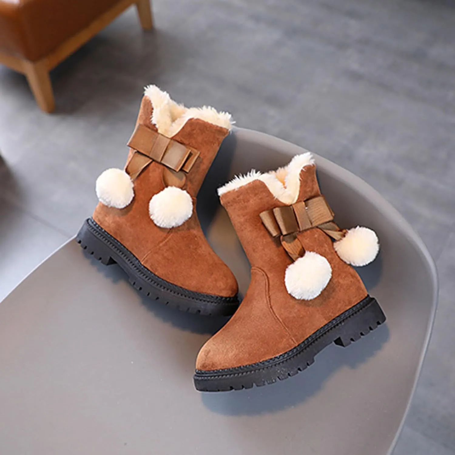 Boots for Girls Winter Low Heels Snow Boots Tassel Sequin Mid Calf Little Kids Big Kids Cowgirl Boots Riding Shoes