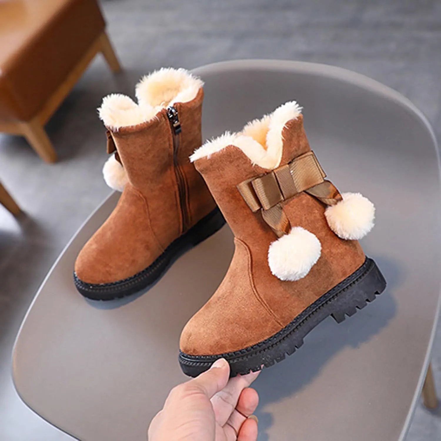 Boots for Girls Winter Low Heels Snow Boots Tassel Sequin Mid Calf Little Kids Big Kids Cowgirl Boots Riding Shoes
