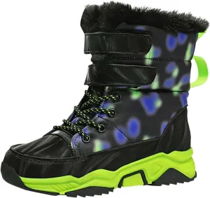 Boys Girls Snow Boots Waterproof Mid Calf Boots Faux Fur Lined Winter Shoes Anti Slip Hiking Boots for Little/Big Kids
