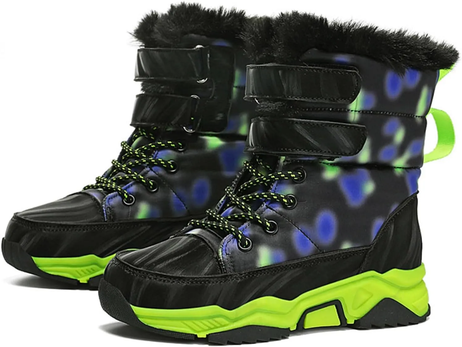 Boys Girls Snow Boots Waterproof Mid Calf Boots Faux Fur Lined Winter Shoes Anti Slip Hiking Boots for Little/Big Kids