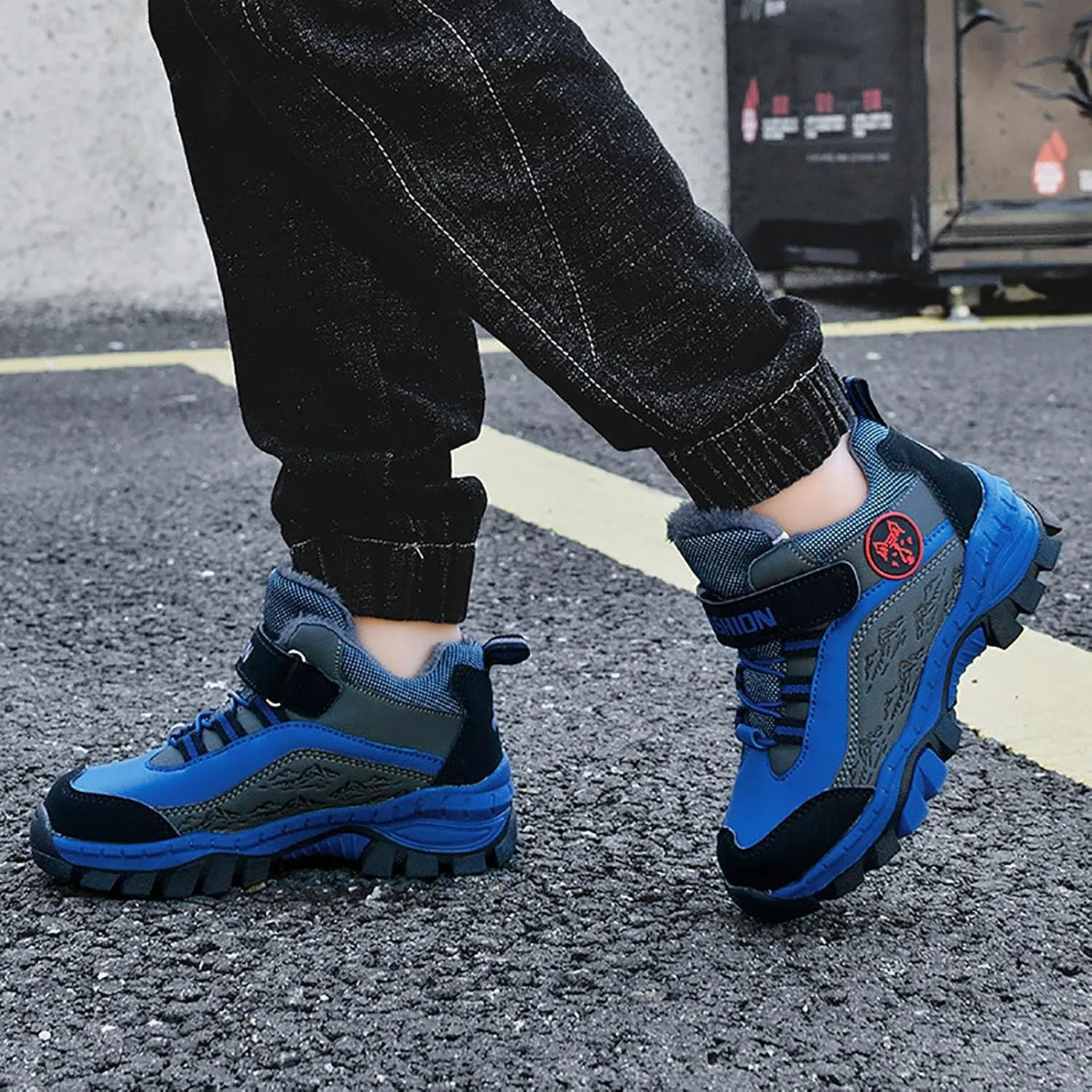 Boys Girls Snow Boots Waterproof Slip on Faux Fur Lined Sneakers Winter Warm Shoes Outdoor Boys Hiking Boots