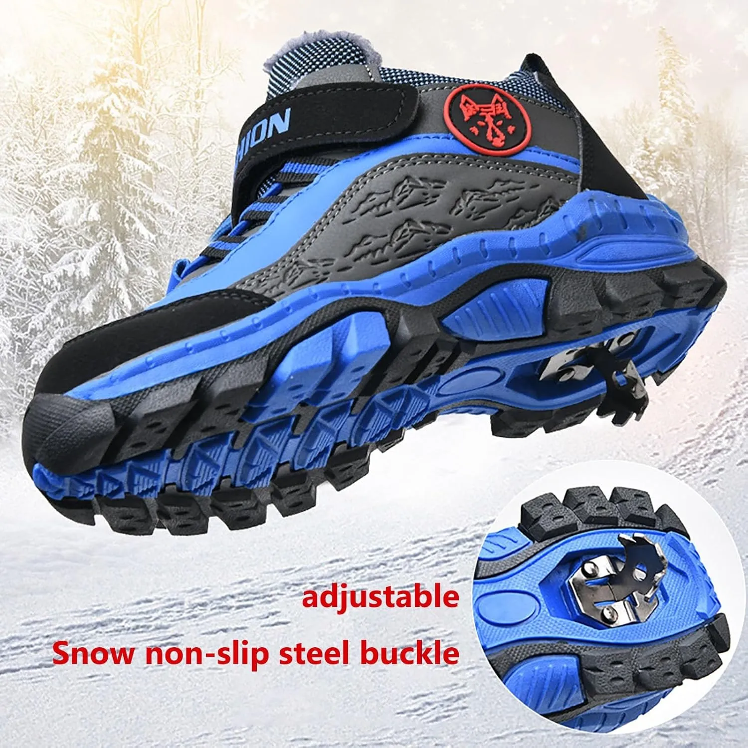 Boys Girls Snow Boots Waterproof Slip on Faux Fur Lined Sneakers Winter Warm Shoes Outdoor Boys Hiking Boots