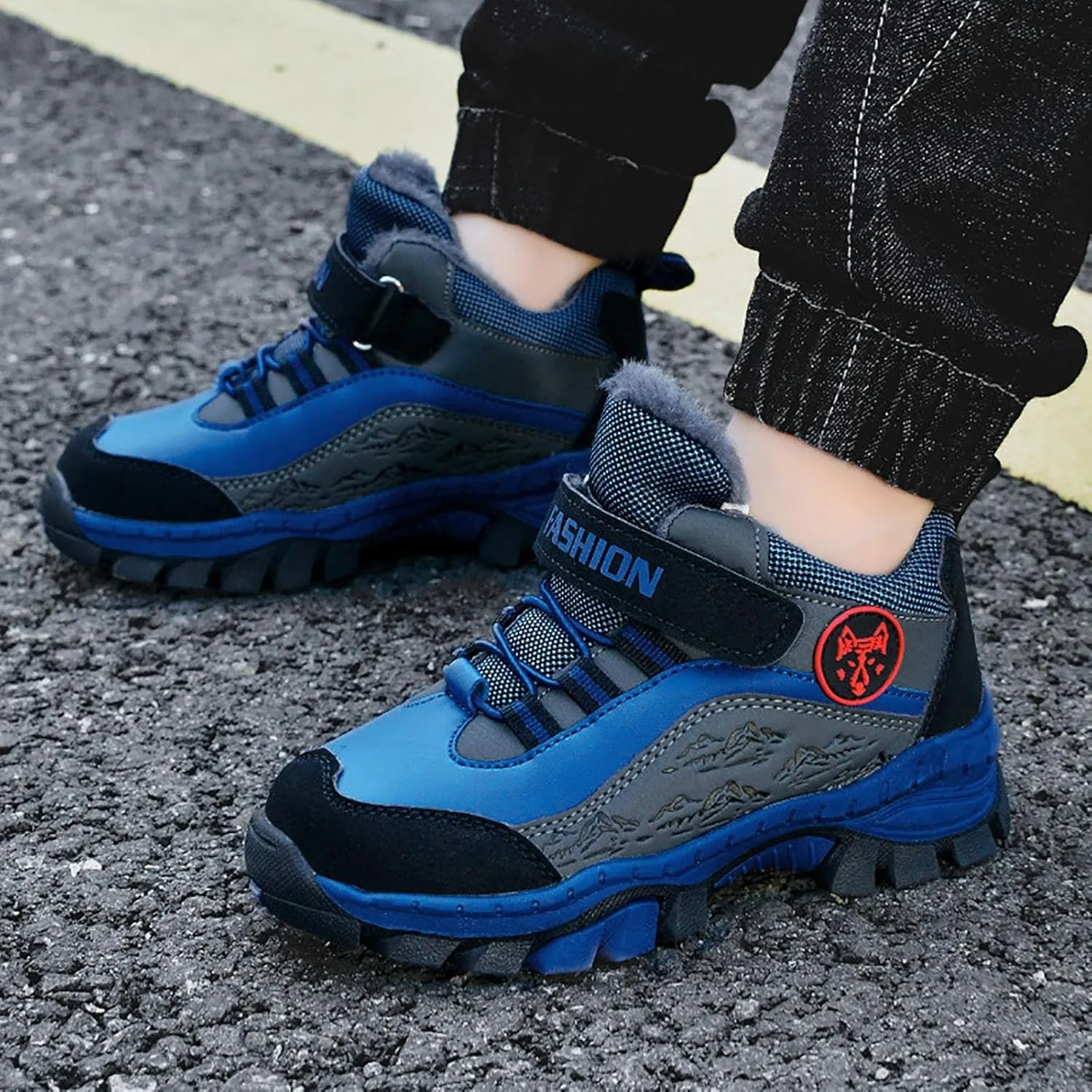 Boys Girls Snow Boots Waterproof Slip on Faux Fur Lined Sneakers Winter Warm Shoes Outdoor Boys Hiking Boots