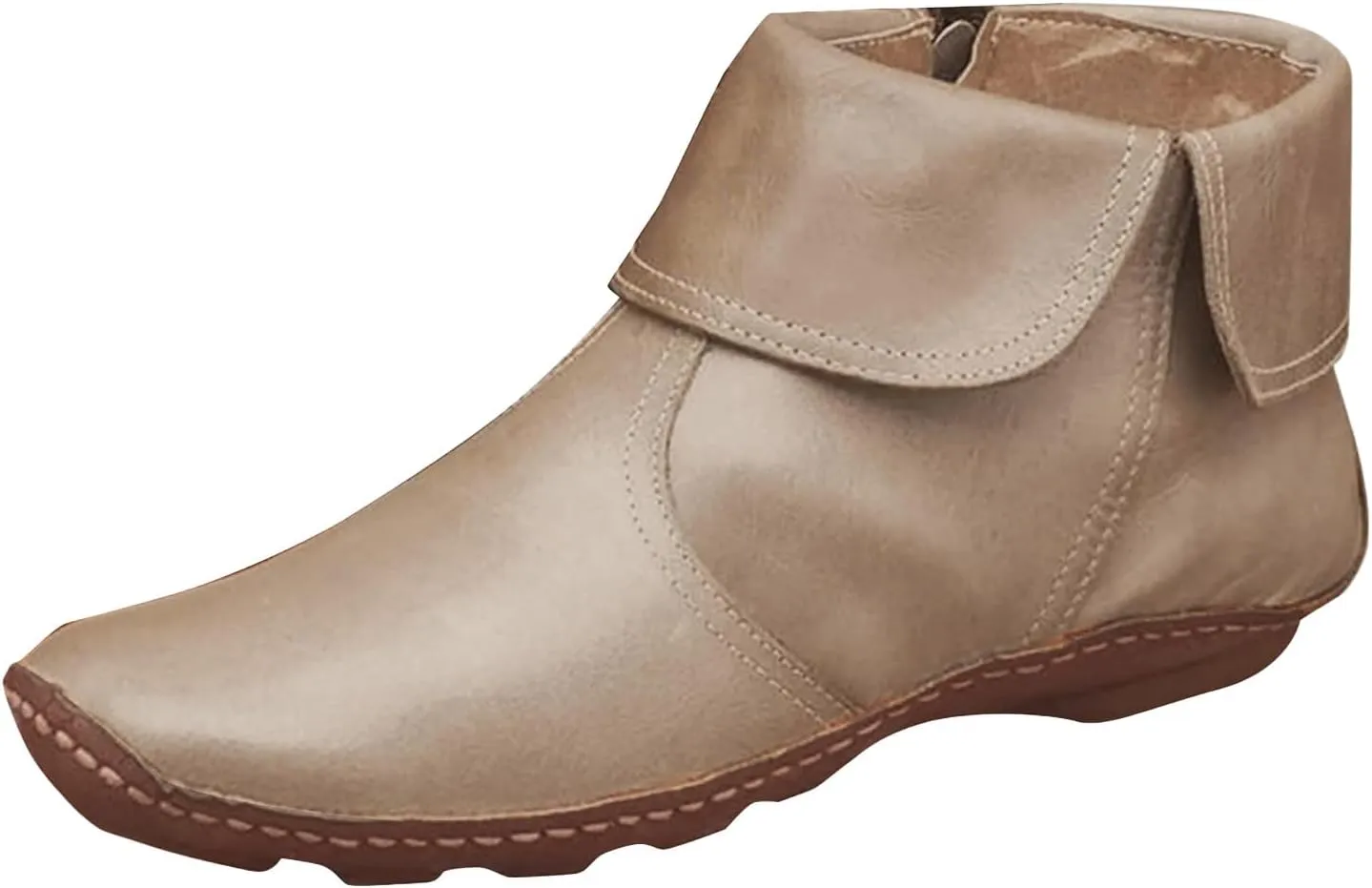 Cathalem Ankle Boots for Women No Heel New Arch Support Boots Flat Heel Booties Side Zipper Vintage Leather Damping Shoes