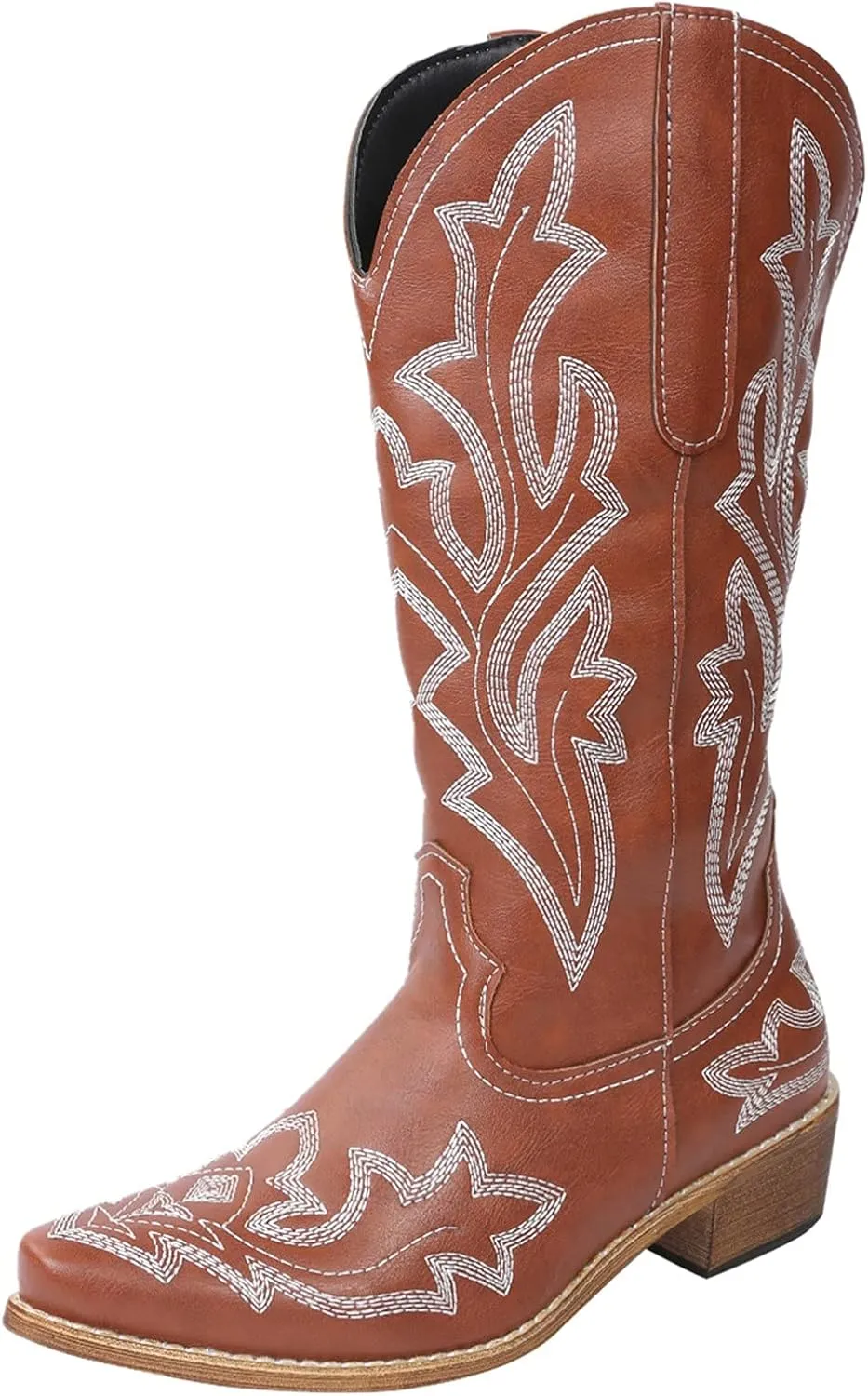Cathalem Cowboy Boots for Women Cowgirl Boots Square Toe Mid Calf Western Boots Ladies Fashion Boots with Chunky Heel