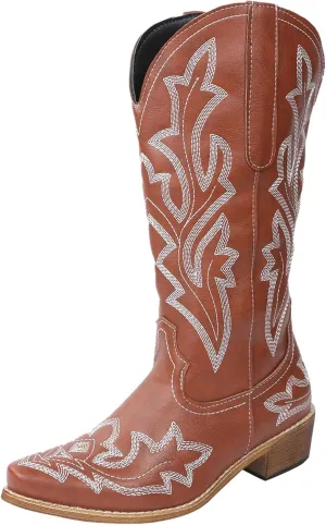 Cathalem Cowboy Boots for Women Cowgirl Boots Square Toe Mid Calf Western Boots Ladies Fashion Boots with Chunky Heel