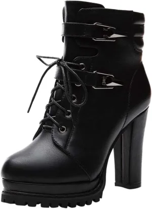 Chunky Boots Women Platform Goth Boots Platform Combat Boots High Heel Ankle Boots Lace Up Witch Boots Stripper Boots