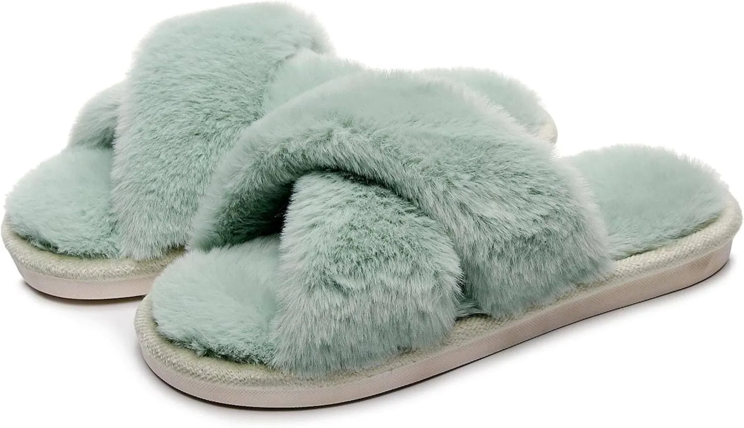 Crazy Lady Women's Fuzzy Fluffy Furry Fur Slippers Flip Flop Open Toe Cozy House Memory Foam Sandals Slides Soft Flat Comfy Anti-Slip Spa Indoor Outdoor Slip on