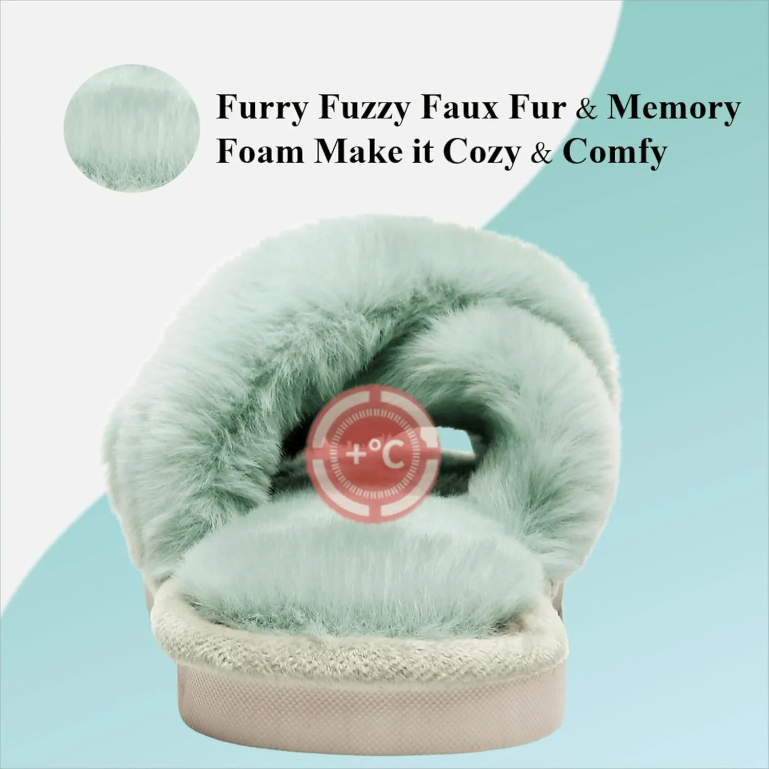Crazy Lady Women's Fuzzy Fluffy Furry Fur Slippers Flip Flop Open Toe Cozy House Memory Foam Sandals Slides Soft Flat Comfy Anti-Slip Spa Indoor Outdoor Slip on