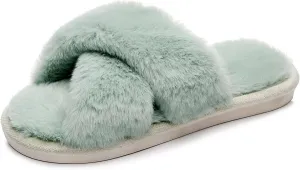 Crazy Lady Women's Fuzzy Fluffy Furry Fur Slippers Flip Flop Open Toe Cozy House Memory Foam Sandals Slides Soft Flat Comfy Anti-Slip Spa Indoor Outdoor Slip on