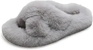 Crazy Lady Women's Fuzzy Fluffy Furry Fur Slippers Flip Flop Winter Warm Cozy House Memory Foam Sandals Slides Soft Flat Comfy Anti-Slip Spa Indoor Outdoor Slip on Light