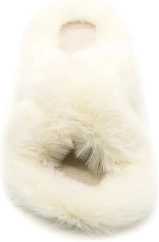 Crazy Lady Women's Fuzzy Fluffy Furry Fur Slippers Flip Flop Winter Warm Cozy House Memory Foam Sandals Slides Soft Flat Comfy Anti-Slip Spa Indoor Outdoor Slip on Light