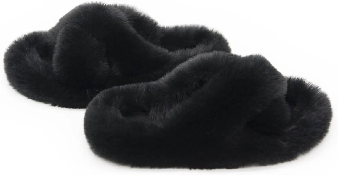 Crazy Lady Women's Fuzzy Fluffy Furry Fur Slippers Flip Flop Winter Warm Cozy House Memory Foam Sandals Slides Soft Flat Comfy Anti-Slip Spa Indoor Outdoor Slip on Light
