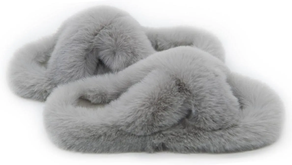 Crazy Lady Women's Fuzzy Fluffy Furry Fur Slippers Flip Flop Winter Warm Cozy House Memory Foam Sandals Slides Soft Flat Comfy Anti-Slip Spa Indoor Outdoor Slip on Light