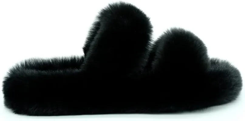 Crazy Lady Women's Fuzzy Fluffy Furry Fur Slippers Flip Flop Winter Warm Cozy House Memory Foam Sandals Slides Soft Flat Comfy Anti-Slip Spa Indoor Outdoor Slip on Light