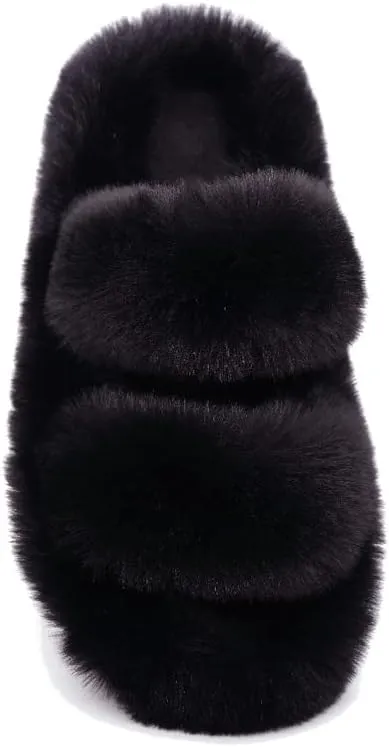 Crazy Lady Women's Fuzzy Fluffy Furry Fur Slippers Flip Flop Winter Warm Cozy House Memory Foam Sandals Slides Soft Flat Comfy Anti-Slip Spa Indoor Outdoor Slip on Light