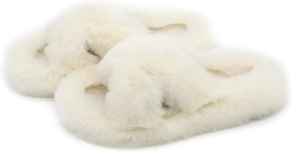 Crazy Lady Women's Fuzzy Fluffy Furry Fur Slippers Flip Flop Winter Warm Cozy House Memory Foam Sandals Slides Soft Flat Comfy Anti-Slip Spa Indoor Outdoor Slip on Light