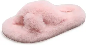 Crazy Lady Women's Fuzzy Fluffy Furry Fur Slippers Flip Flop Winter Warm Cozy House Memory Foam Sandals Slides Soft Flat Comfy Anti-Slip Spa Indoor Outdoor Slip on Light