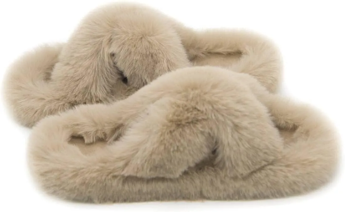 Crazy Lady Women's Fuzzy Fluffy Furry Fur Slippers Flip Flop Winter Warm Cozy House Memory Foam Sandals Slides Soft Flat Comfy Anti-Slip Spa Indoor Outdoor Slip on Light
