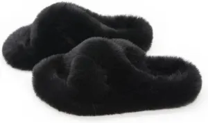 Crazy Lady Women's Fuzzy Fluffy Furry Fur Slippers Flip Flop Winter Warm Cozy House Memory Foam Sandals Slides Soft Flat Comfy Anti-Slip Spa Indoor Outdoor Slip on Light