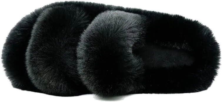 Crazy Lady Women's Fuzzy Fluffy Furry Fur Slippers Flip Flop Winter Warm Cozy House Memory Foam Sandals Slides Soft Flat Comfy Anti-Slip Spa Indoor Outdoor Slip on Light