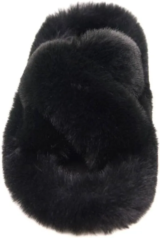 Crazy Lady Women's Fuzzy Fluffy Furry Fur Slippers Flip Flop Winter Warm Cozy House Memory Foam Sandals Slides Soft Flat Comfy Anti-Slip Spa Indoor Outdoor Slip on Light