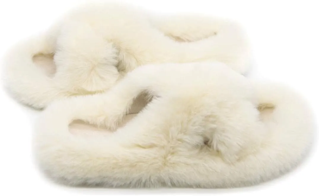 Crazy Lady Women's Fuzzy Fluffy Furry Fur Slippers Flip Flop Winter Warm Cozy House Memory Foam Sandals Slides Soft Flat Comfy Anti-Slip Spa Indoor Outdoor Slip on Light
