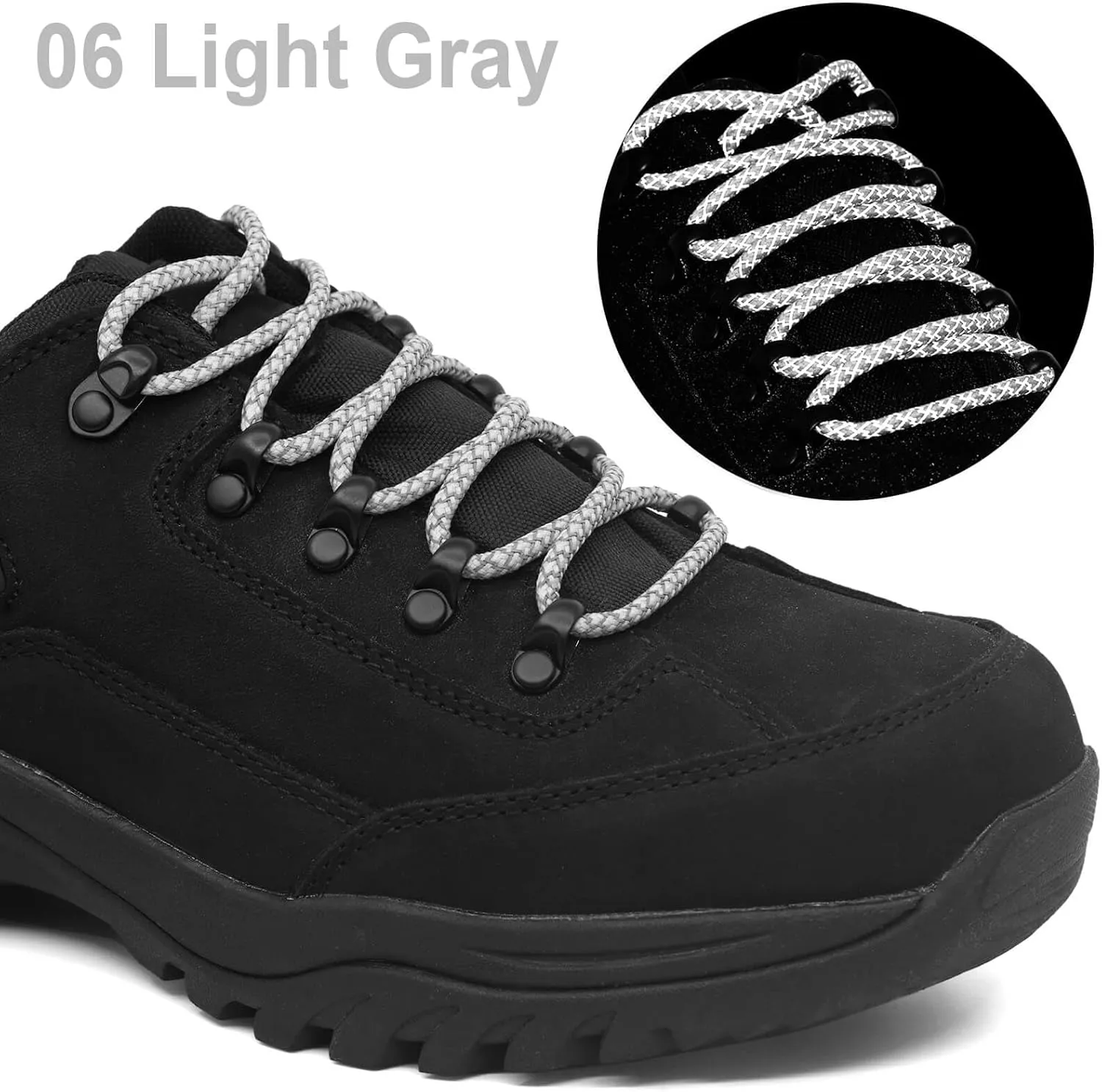 DELELE 2 Pairs 4/25" Thick Round Reflective Shoe Laces Safety Highlight Rope