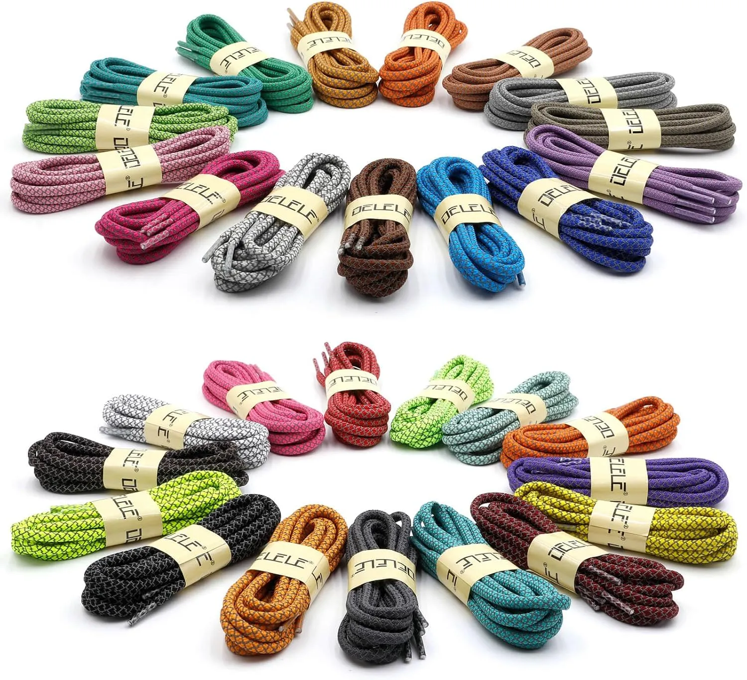 DELELE 2 Pairs 4/25" Thick Round Reflective Shoe Laces Safety Highlight Rope