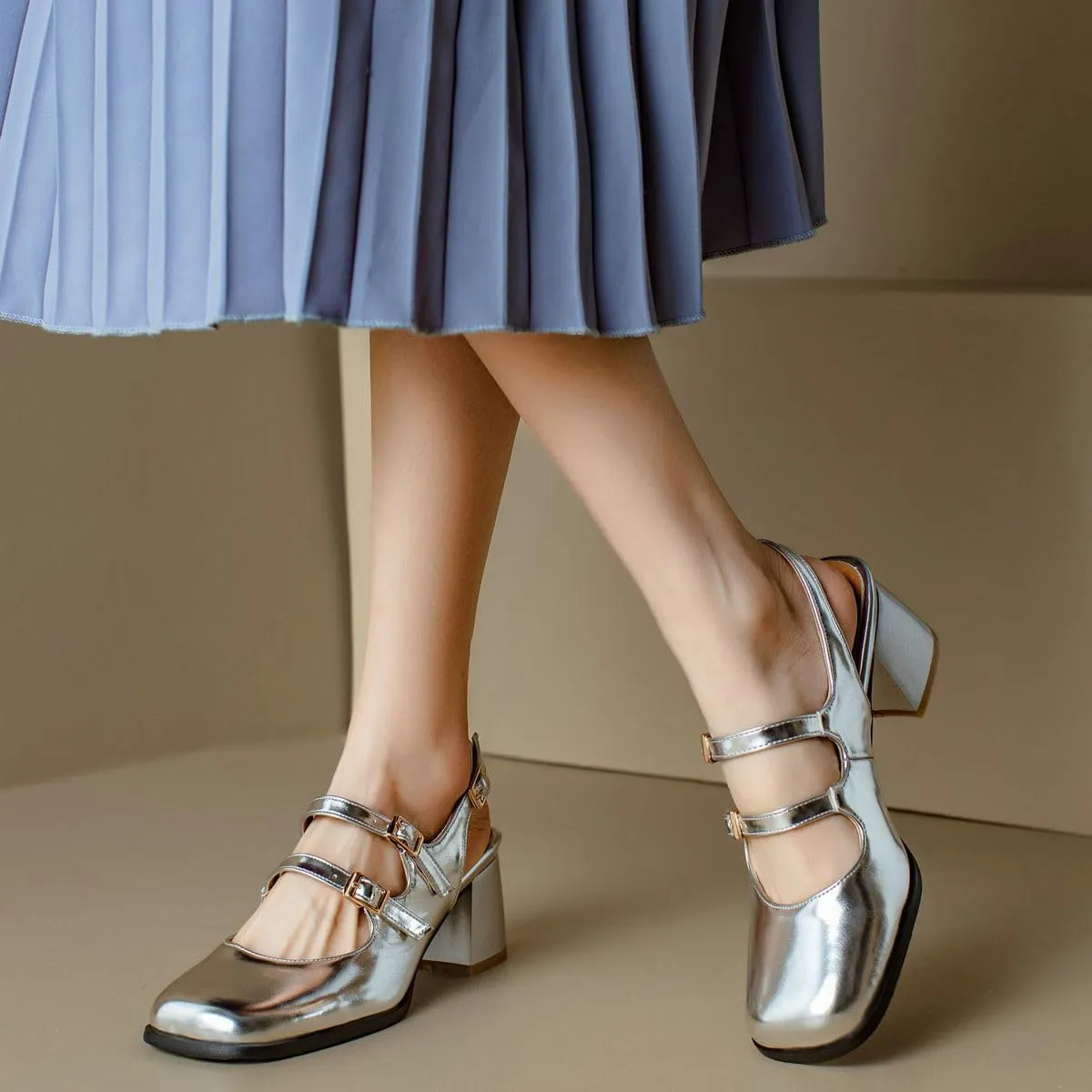 DINTAHA Goth Mary Jane Shoes Square Toe Slingback Heels Strappy Patent Leather Pumps